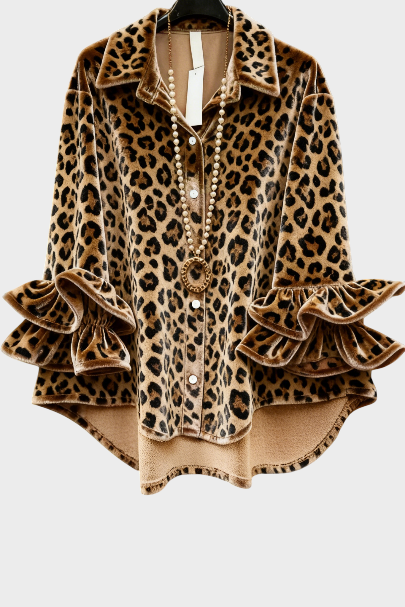 Hella | Retro leopard blouse with velvet ruffles