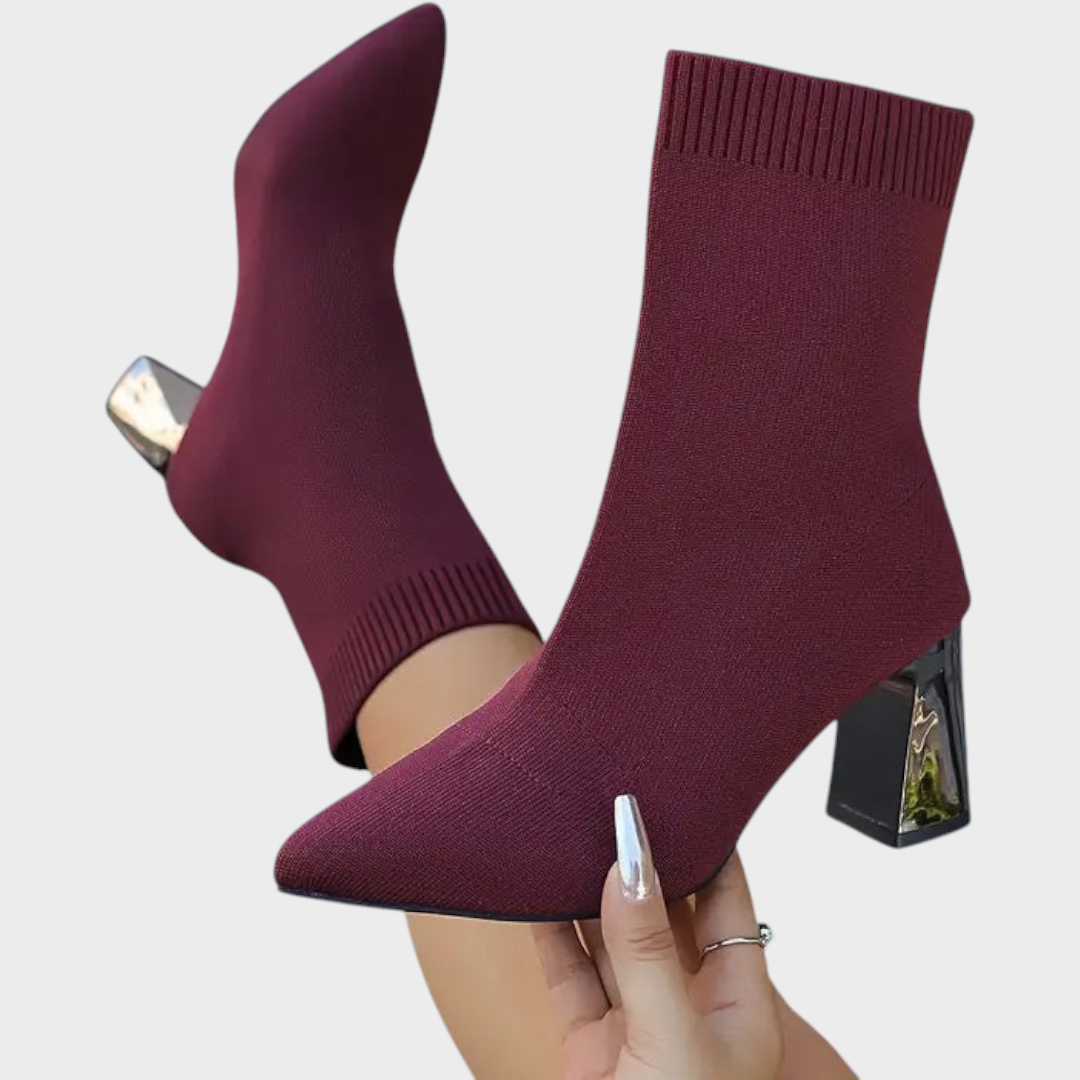 Coline | Pointed-Toe Knit Heel Boots
