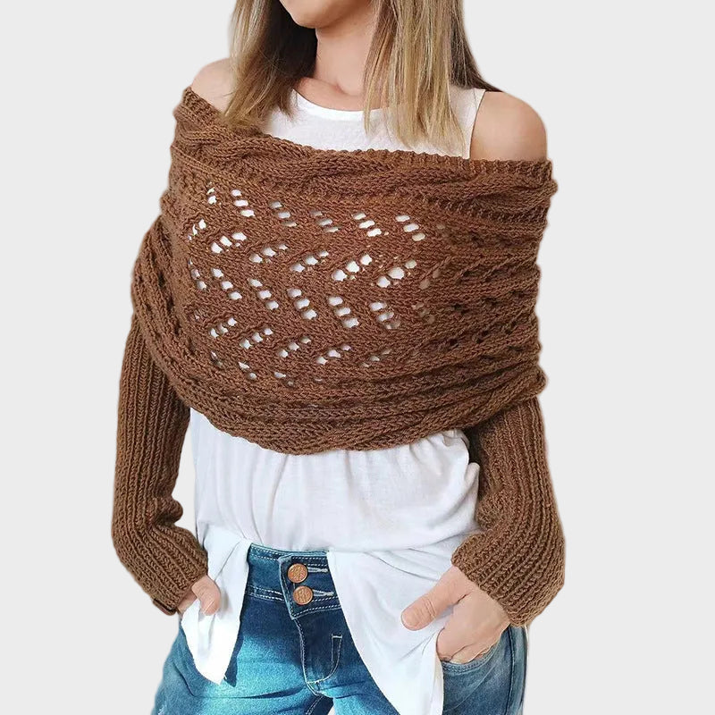 Danica | Hollow Knit Shawl Sweater with Extended Sleeves