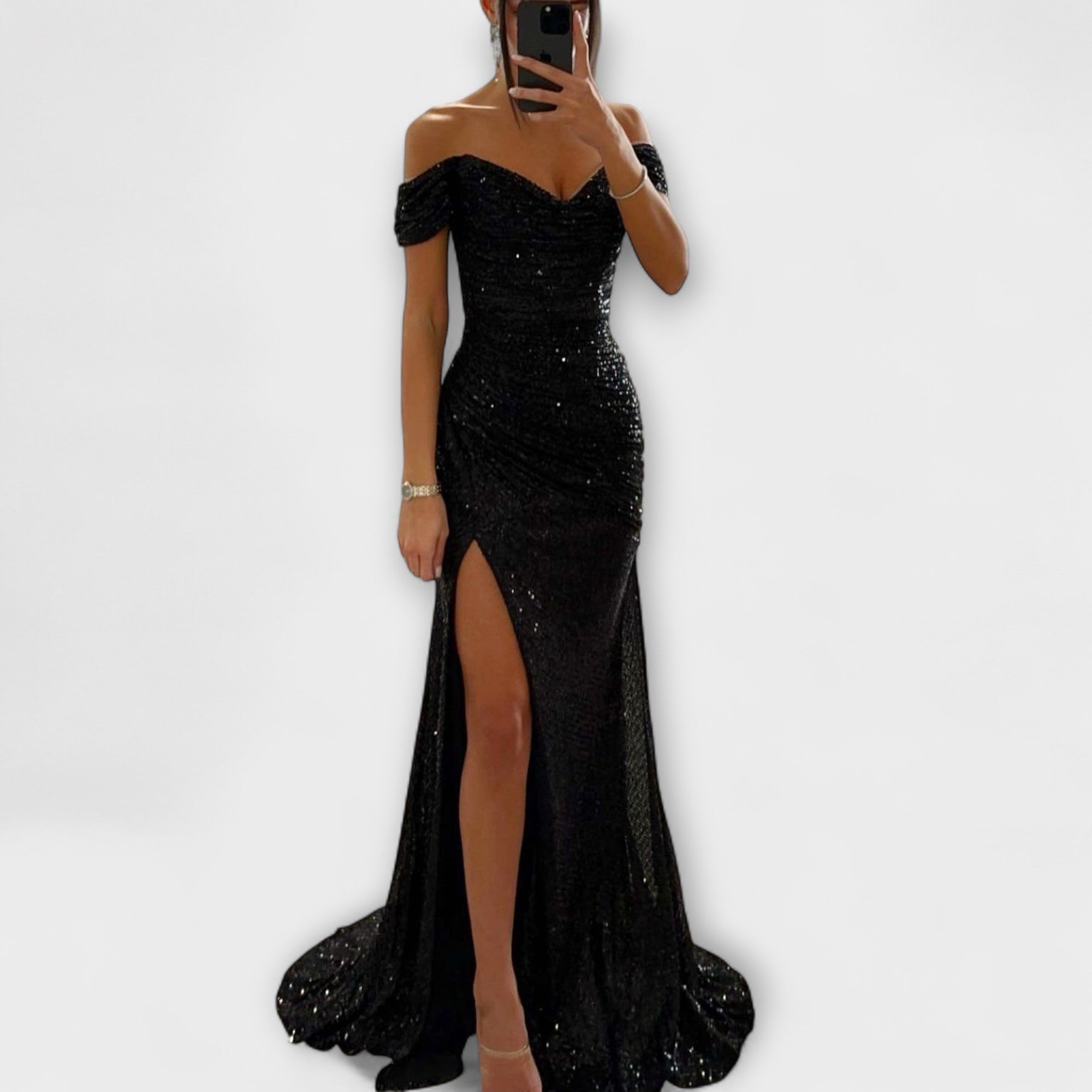 Summer Evening Dress — Strapless Maxi with Glitter and Ruffles for Weddings & Parties