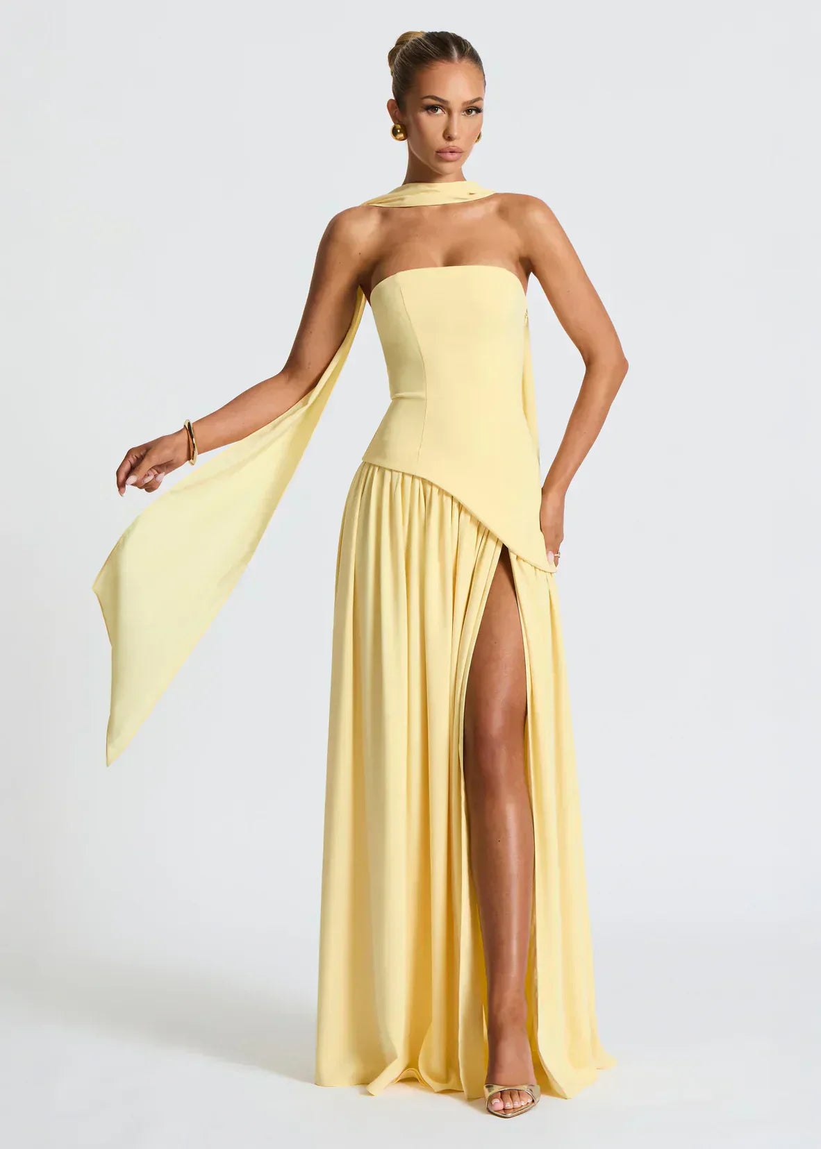 Elena – Maxi Dress with Off Shoulders, Slit & Choker Detail