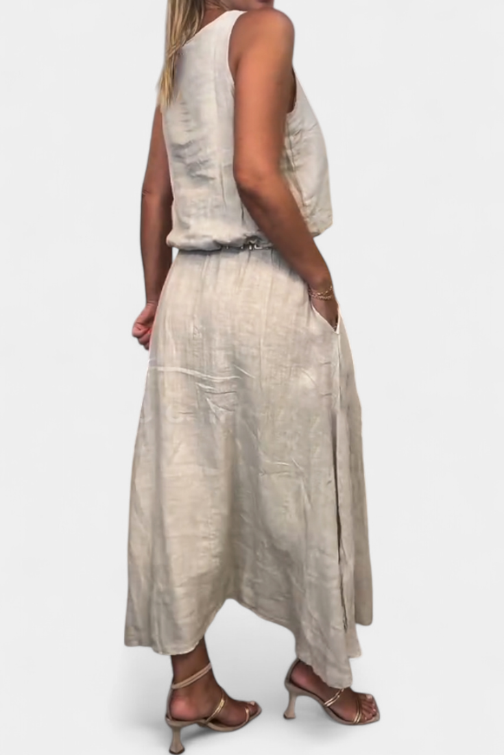 Meliora Linen and Cotton Set with Sleeveless Vest and Skirt