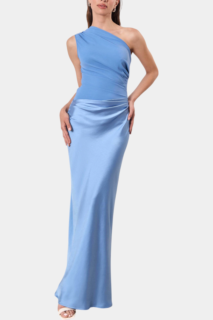 Ottavia Long Pleated One-Shoulder Evening Dress