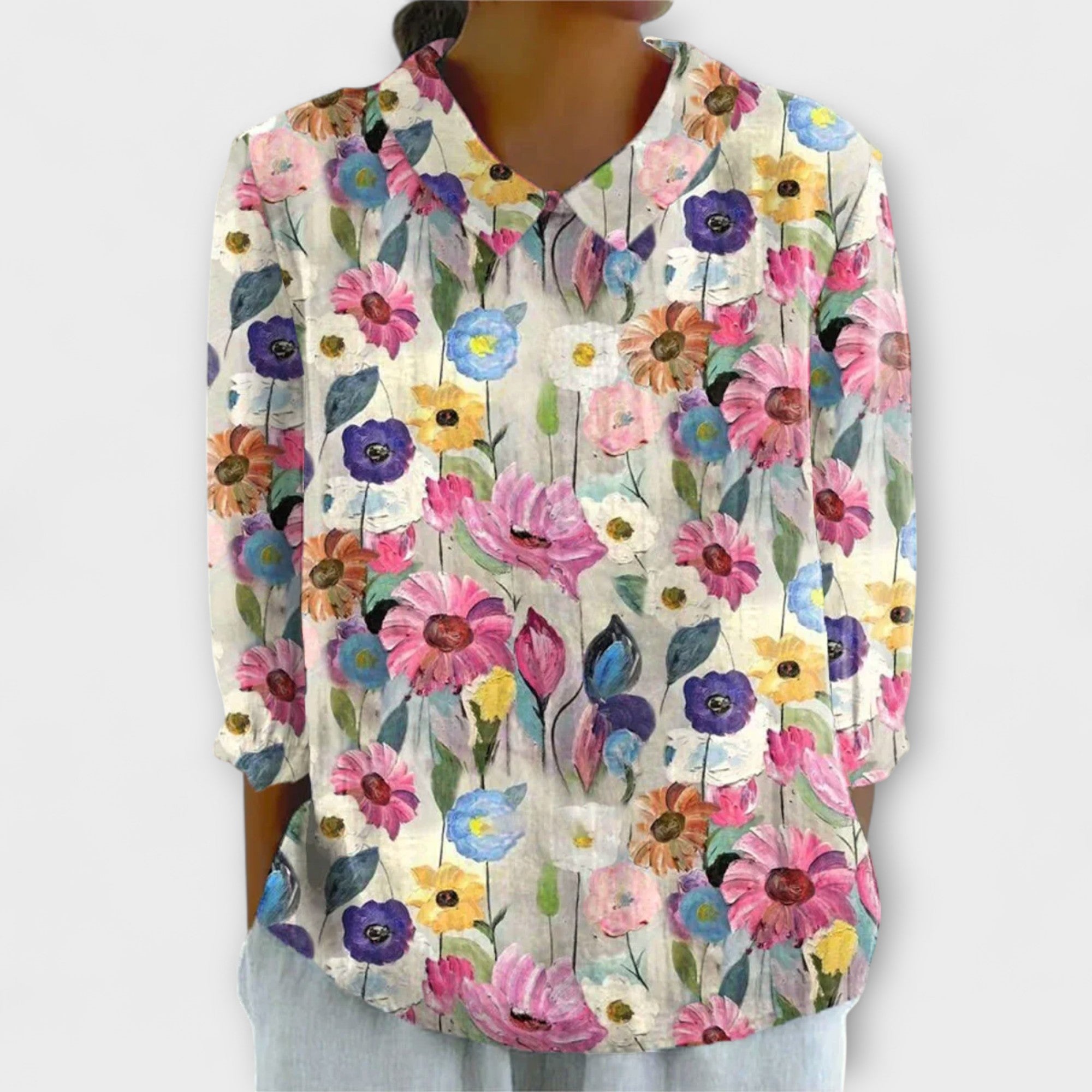 Kerry — Vintage Cotton and Linen Floral Blouse