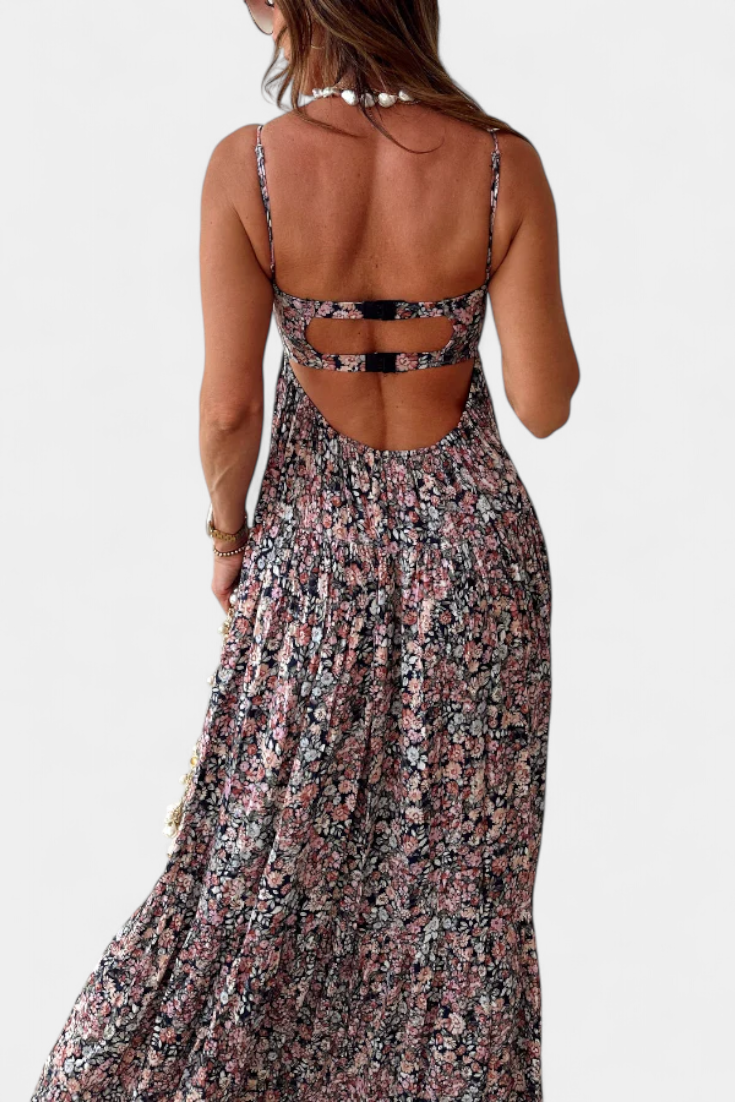 Reyna - Long Floral Dress with Open Back