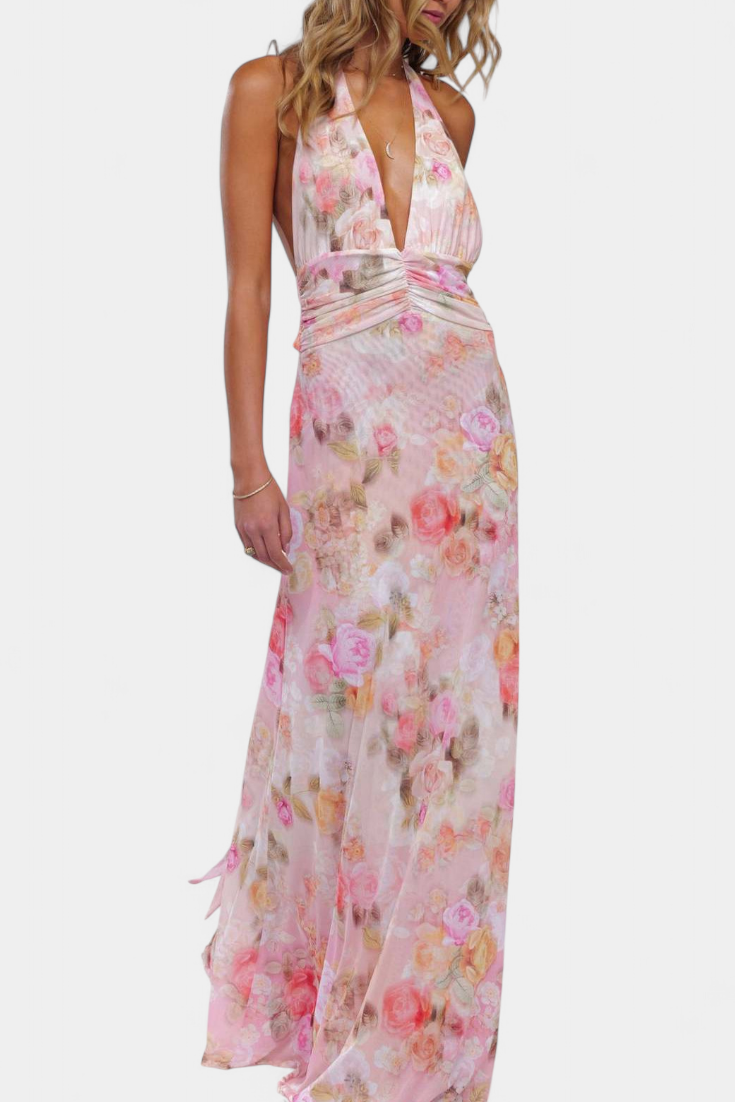 Melody Polka Dot Maxi Dress with Plunging Neckline