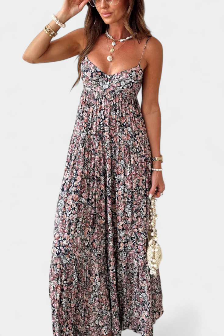 Reyna Floral Maxi Dress with Open Back