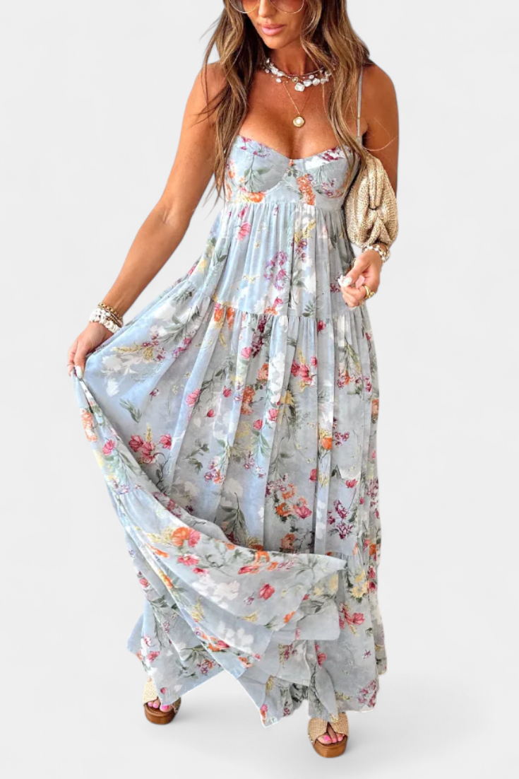 Neha Floral Dress with Open Back and Spaghetti Straps