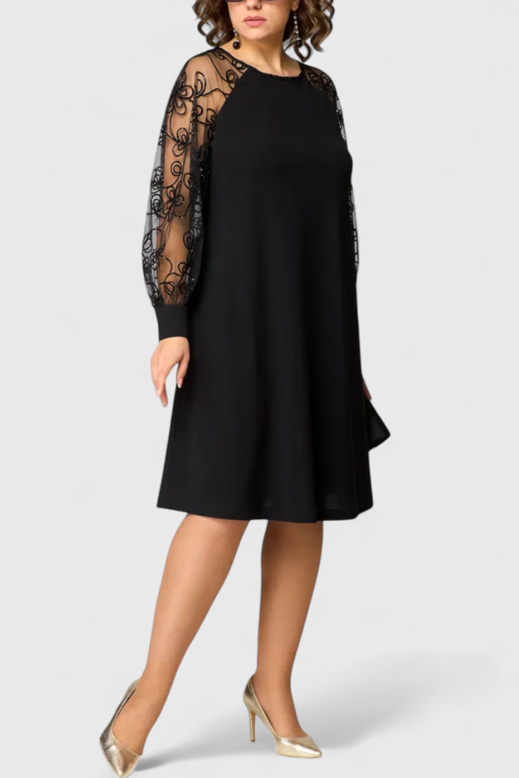 Bellezza Lace Dress with Long Sleeves and Round Neckline