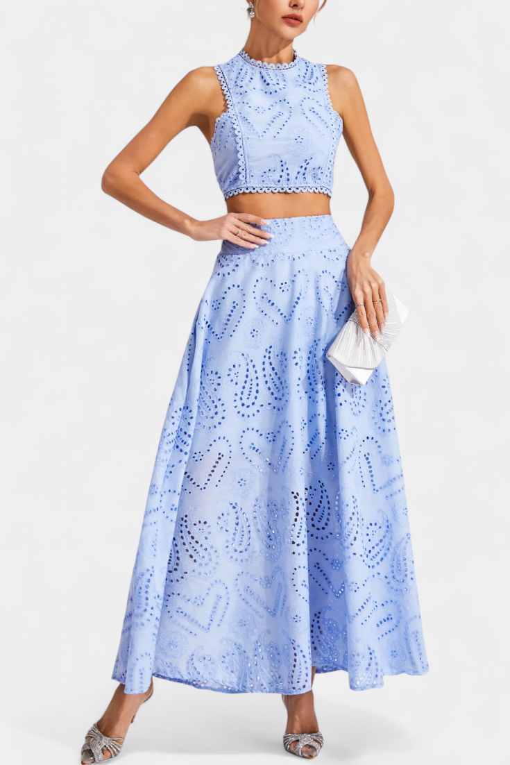 Danitza Romantic Set with Lace and Perforated Floral Design