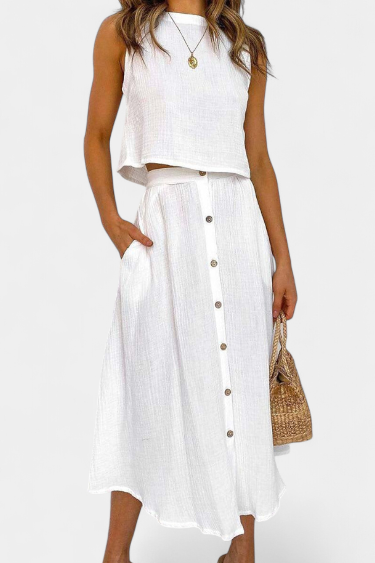 Naha Cotton Vest Set with Buttons at Front