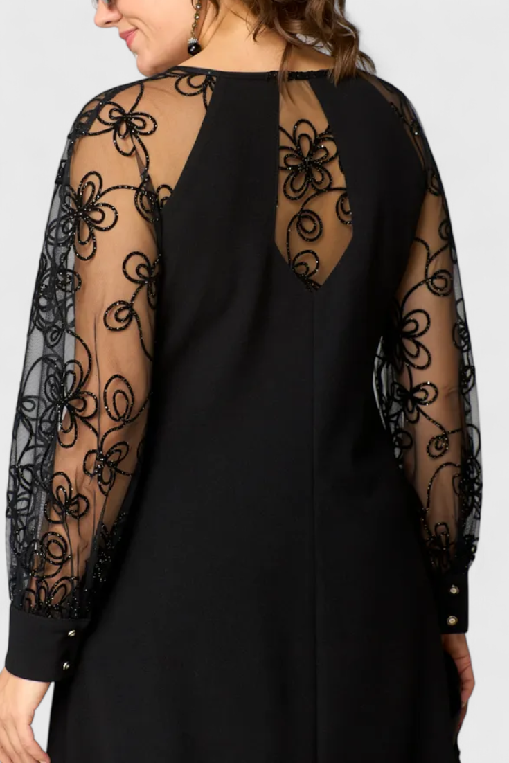 Bellezza Lace Dress with Long Sleeves and Round Neckline