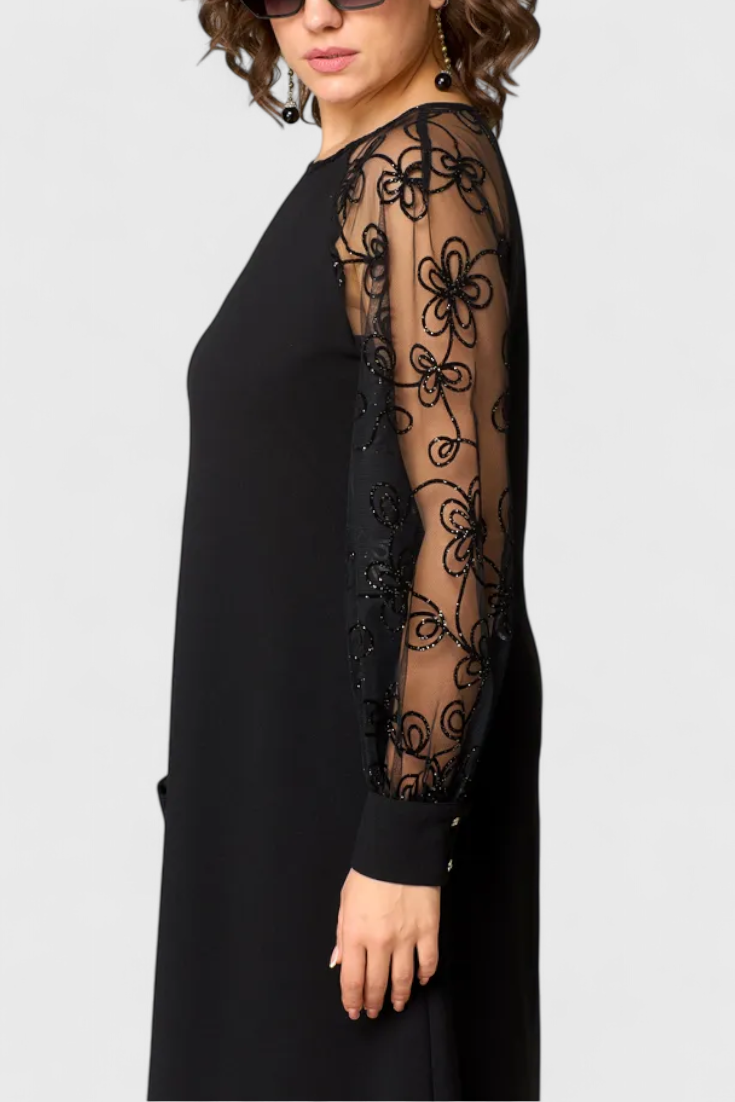 Bellezza Lace Dress with Long Sleeves and Round Neckline