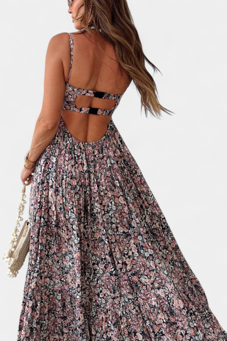 Reyna - Long Floral Dress with Open Back