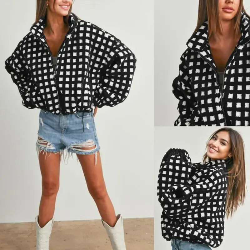 Cynthia | Fleece Jacket with Check Pattern