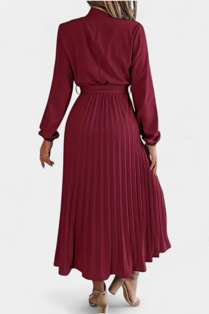 Theresa High Neck Dress with Pleated Belt