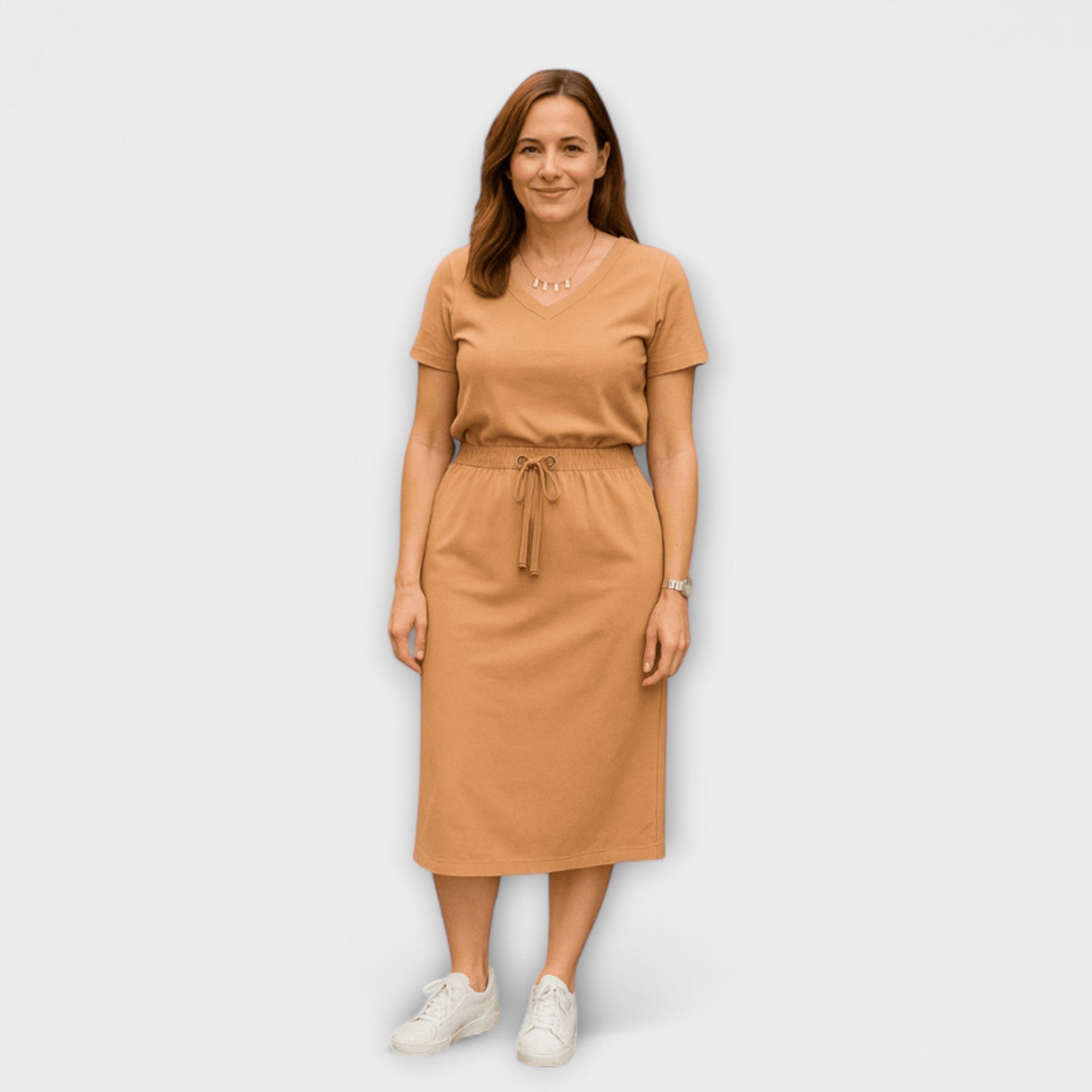 Danielle - Elegant scoop neck top and skirt