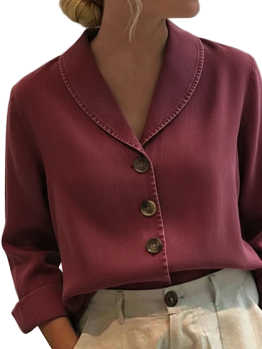 Riley - Vintage Shawl Collar Button-up Denim Cotton Top