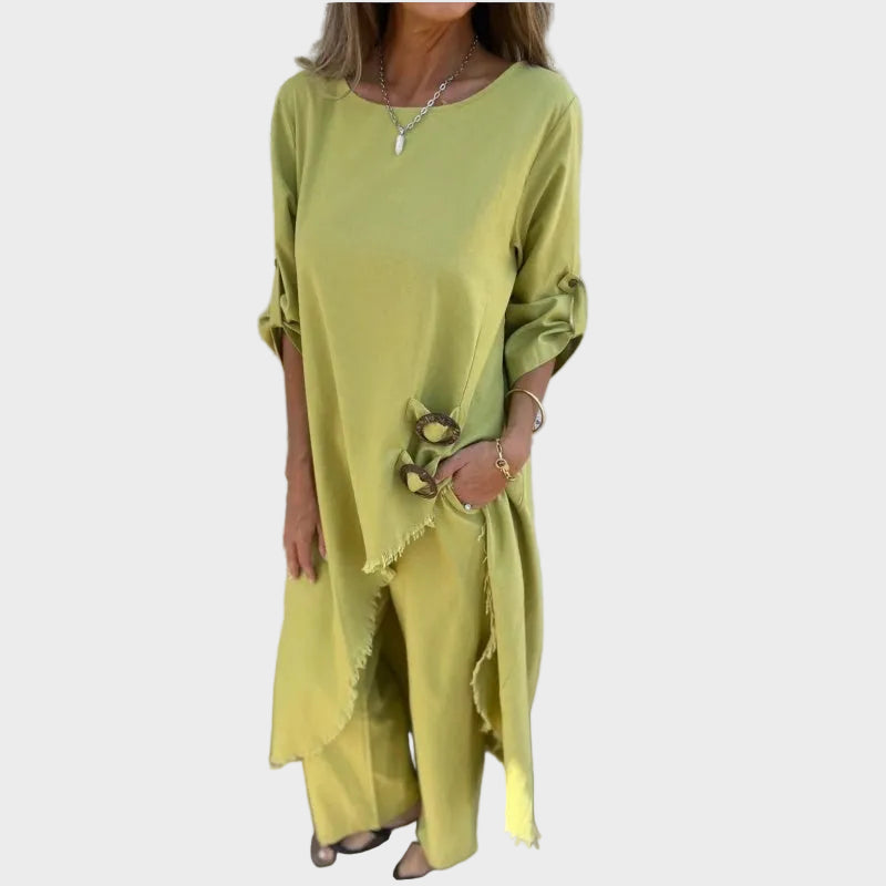 Soni | New Cotton and Linen Dress & Pants Set - Comfortable Two Piece Set