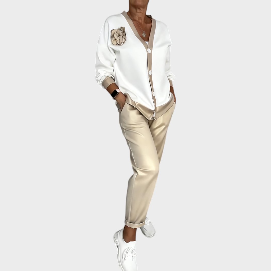 Madeline | Women's Everyday V-Neck Top & High-Waisted Pants 2-Piece Set
