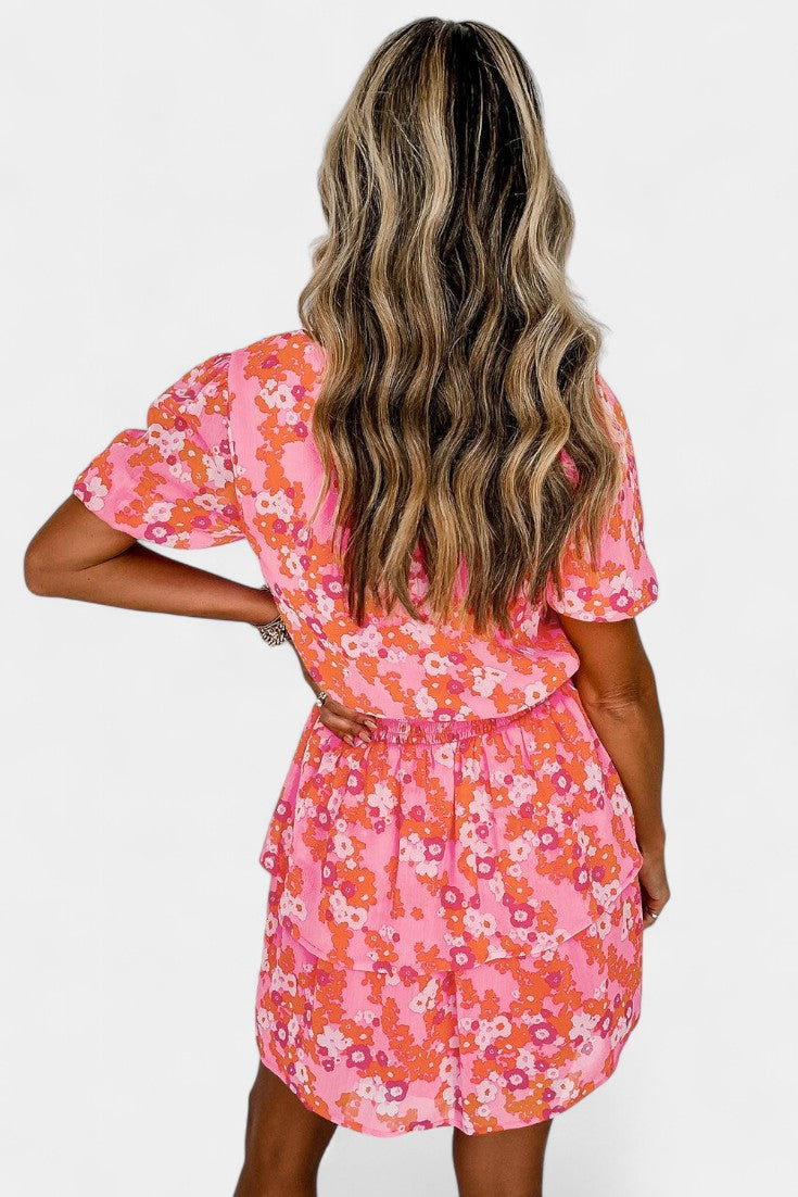 Kimberly Floral Dress with Ruffles and V Neckline