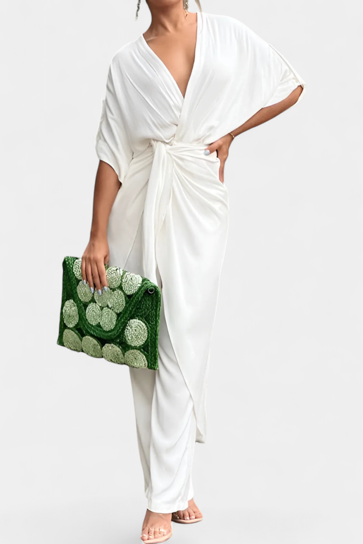 Mayleen Crossover Set with Front Bow and Straight Pants